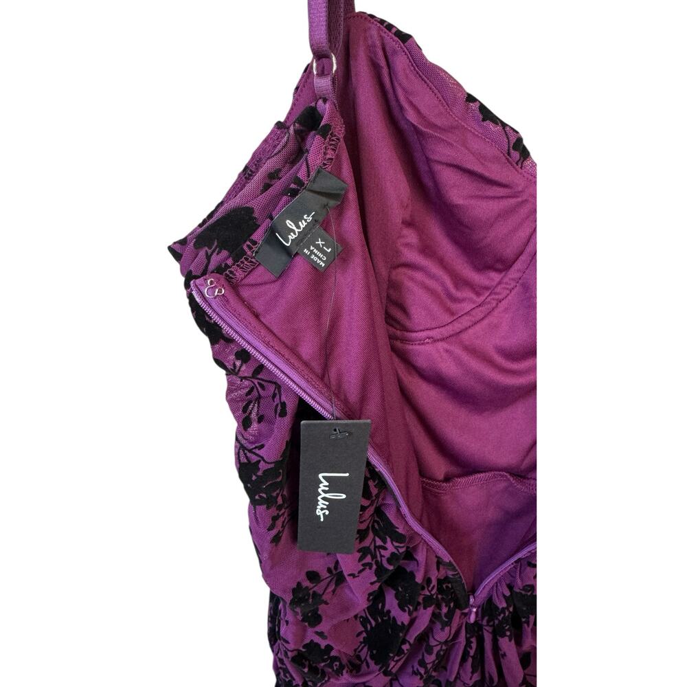 LULU'S NWT Decadent Flirt Purple Mesh Velvet Ruched Bodycon Midi Dress Size XL - Picture 4 of 14